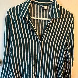 H&M Teal and White Striped Shirt